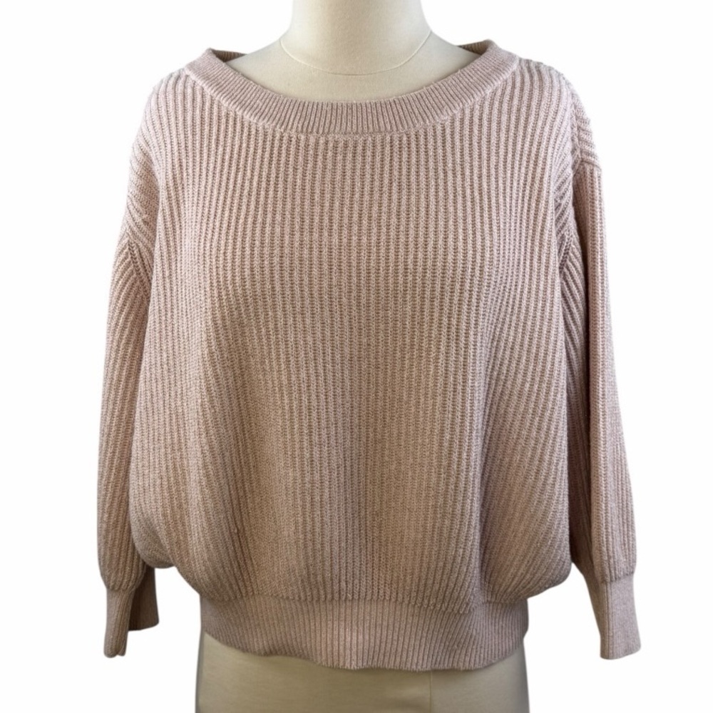 By Anthropologie Sweater Blush Crew Neck Large Knit Light Pink Gold - Picture 5 of 11